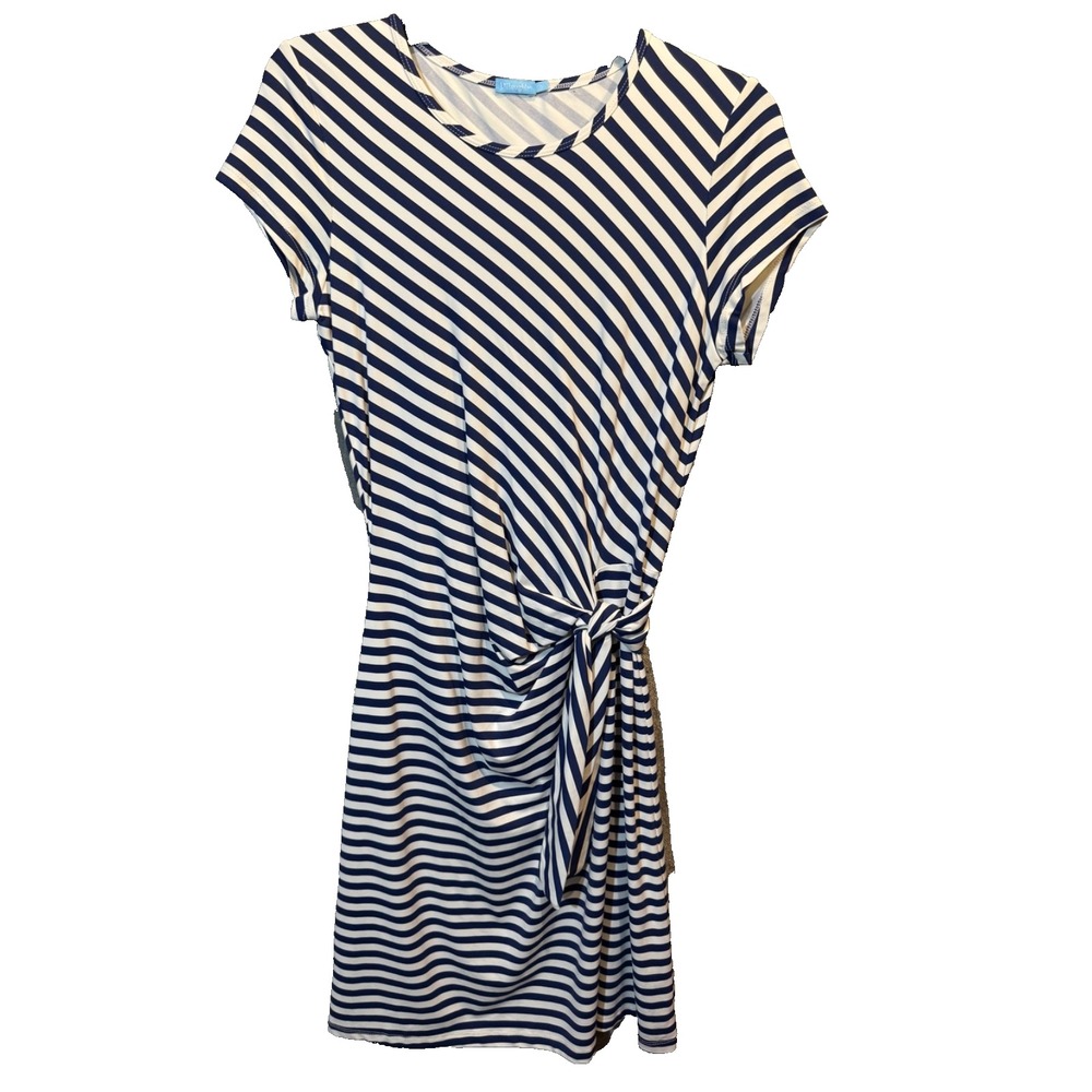 J MCLAUGHLIN Cap Sleeve Elora Dress Size Small White Navy Blue Catalina Cloth